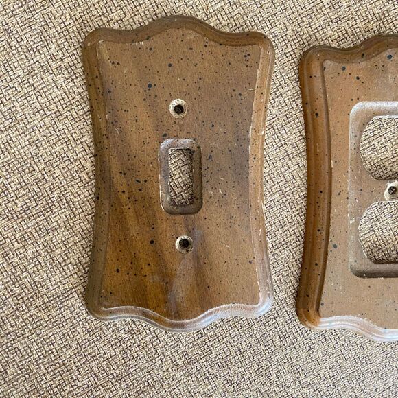 Vintage Speckled Wood 70s Light Switch & Outlet Cover Decorative Retro Wooden - Picture 4 of 8